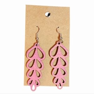 Boho Willow Pink Baltic Birch Wood Drop Earrings